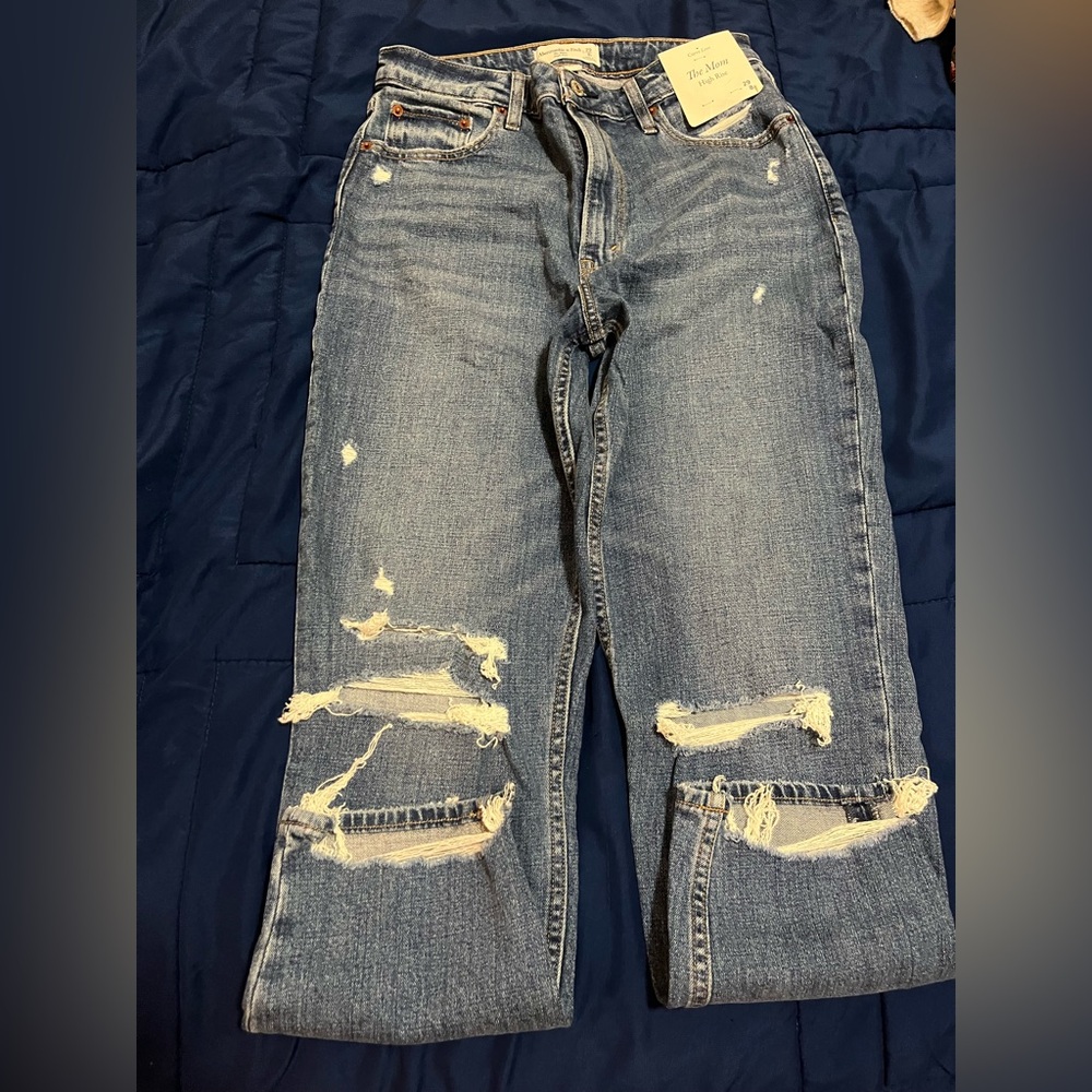 Abercrombie & Fitch High Rise Distressed Blue Jeans